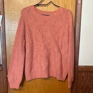 Elegant Cable Knit Sweater - Warm Coral